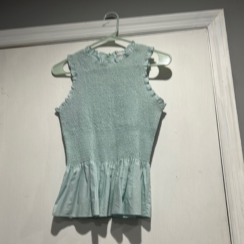 Amanda Uprichard Blue Tank Top with Smocked Peplum Style